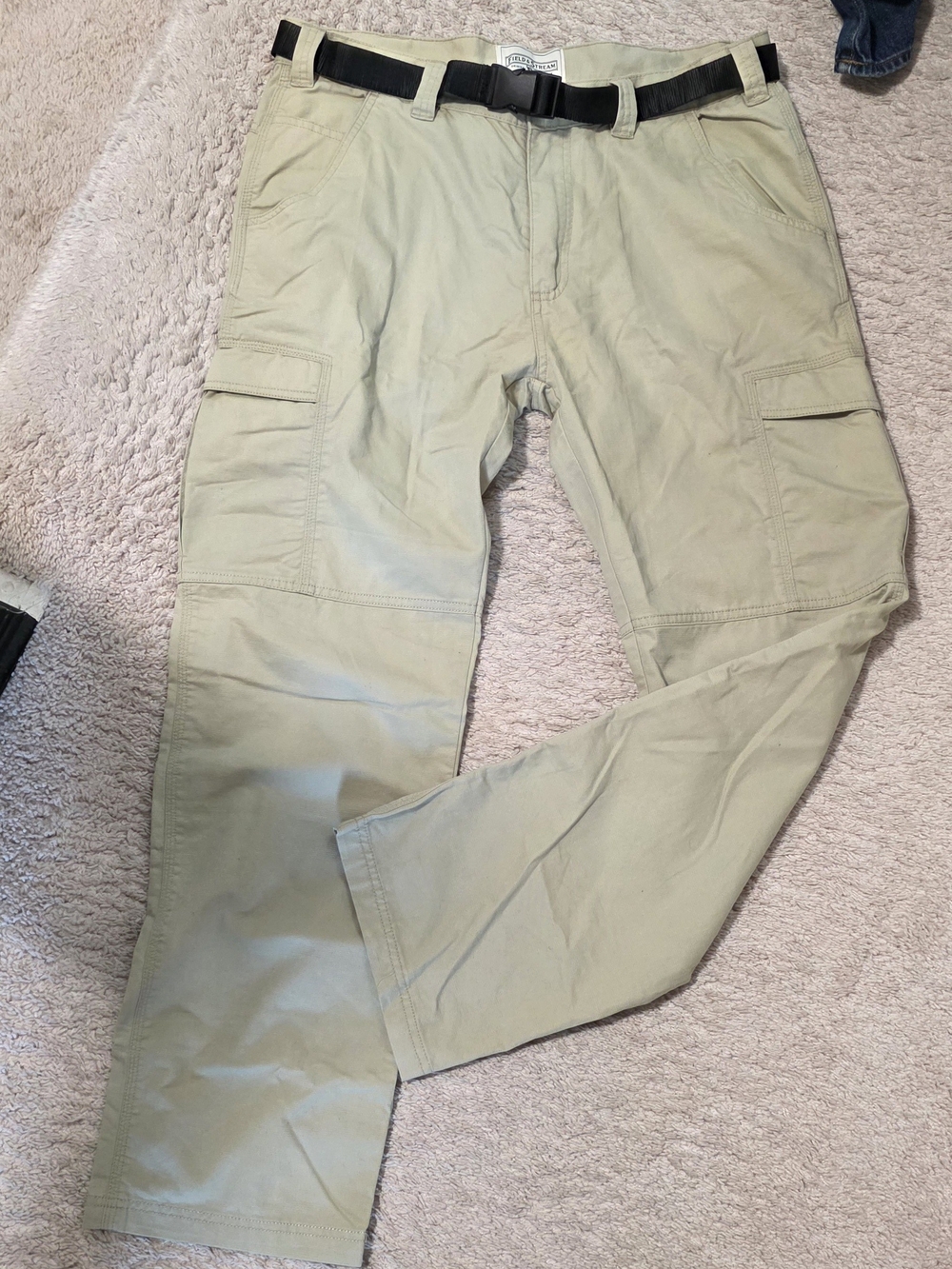 Field & Stream Khaki Cargo Pants with Black Web Belt